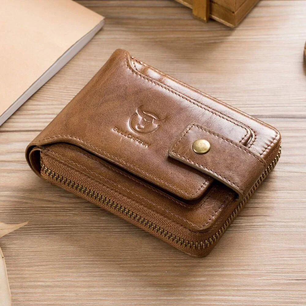 Genuine Leather Wallet for Men Large Capacity ID Window Card Case Brown